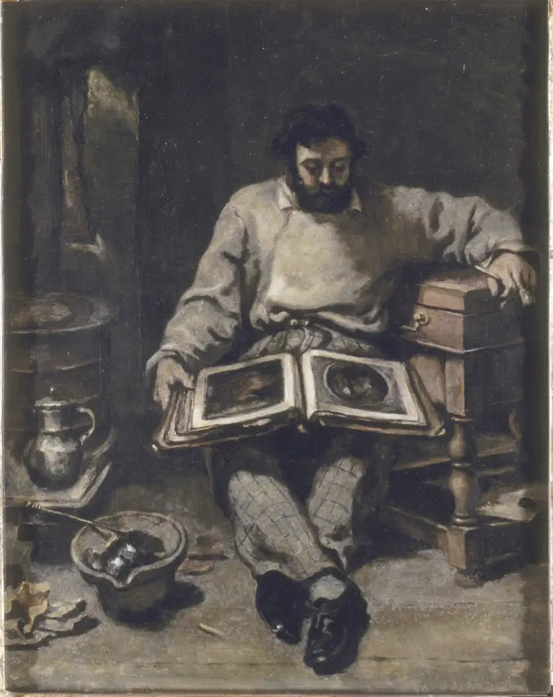 Marc Trapadoux som undersøker en bok med trykk - Gustave Courbet