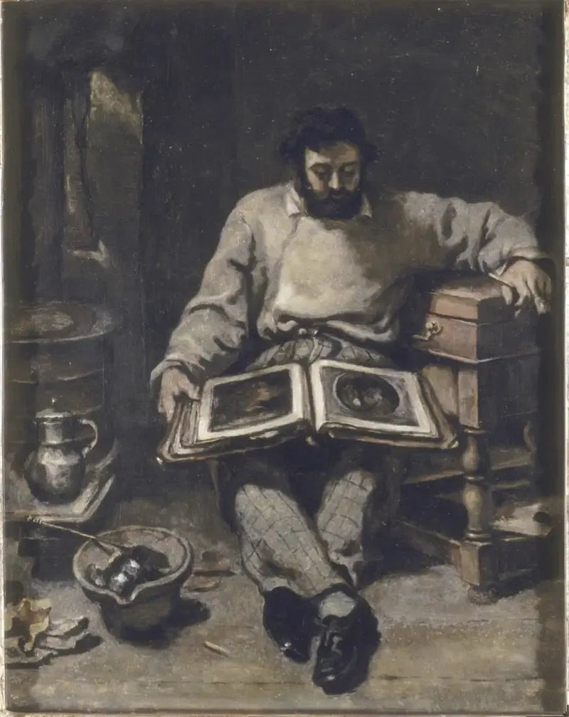 Marc Trapadoux som undersøker en bok med trykk - Gustave Courbet