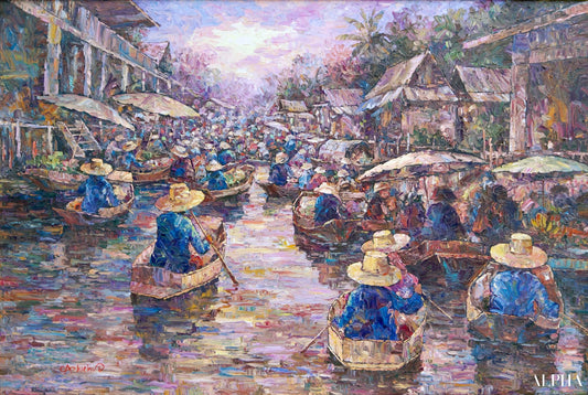 Marché flottant | 145 x 105 cm Reproductions de tableaux à la peinture à l’huile