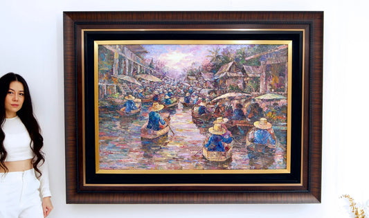 Marché flottant | 145 x 105 cm Reproductions de tableaux à la peinture à l’huile