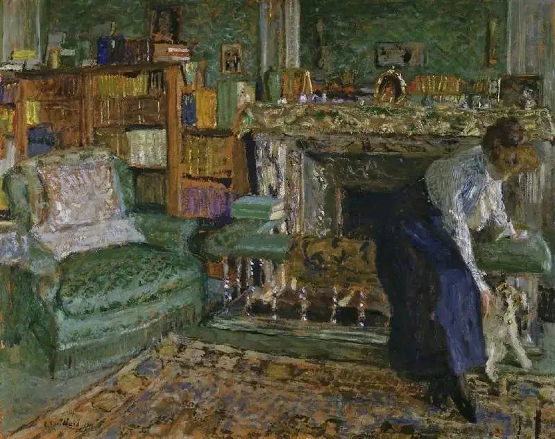 Marguerite Chapin i sin leilighet med sin hund - Édouard Vuillard