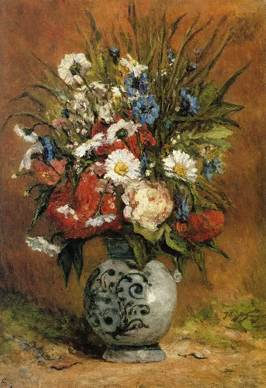 Margeritter og pioen i en blå vase - Paul Gauguin
