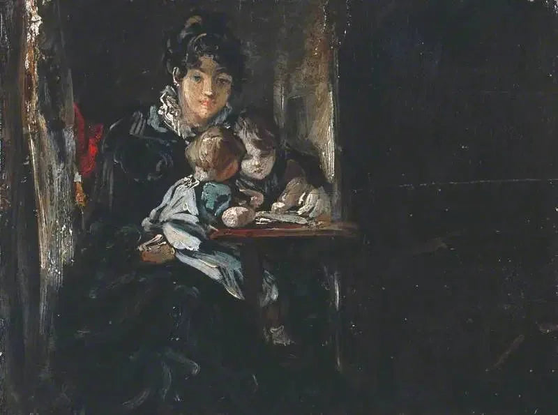 Maria Constable med to av sine barn. Bakside: Kopi etter Teniers - John Constable
