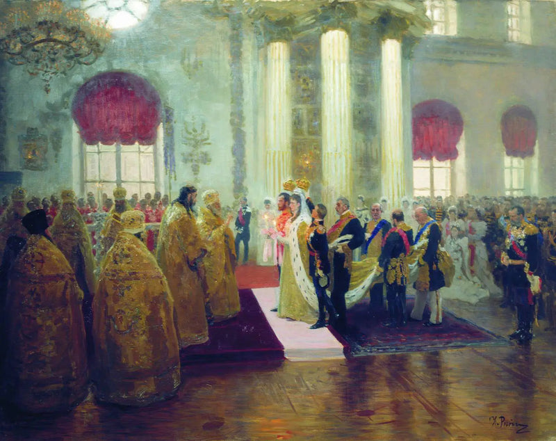 Ekteskapet mellom Nicolas II og storhertuginne Alexandra Feodorovna. - Ilya Repin
