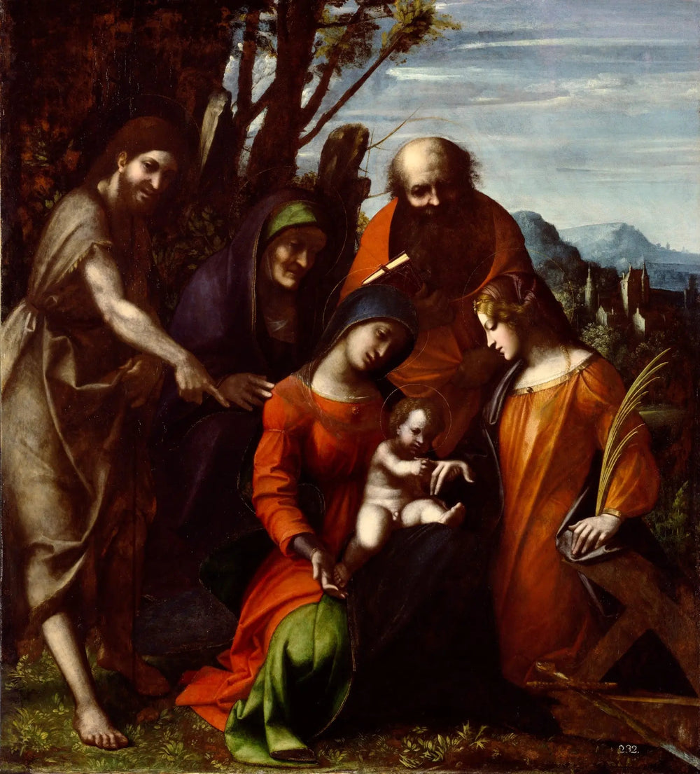Mariage mystique de sainte Catherine d'Alexandrie et trois saints dans un paysage - Antonio da Correggio image 1 reproduction artisanale de tableau