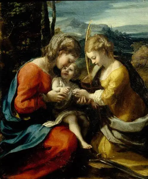 Mystisk ekteskap av Santa Katarina av Alexandria (Capodimonte-museet) - Antonio da Correggio