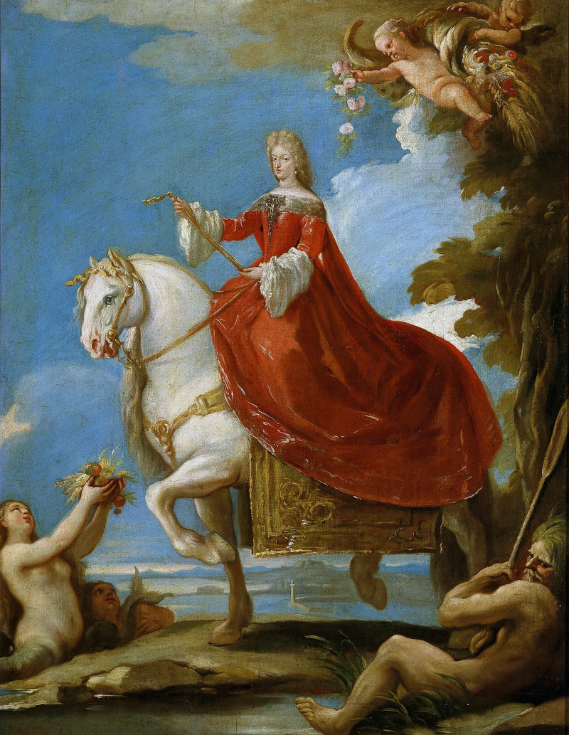Marie-Anne de Neubourg, dronning av Spania, til hest - Luca Giordano