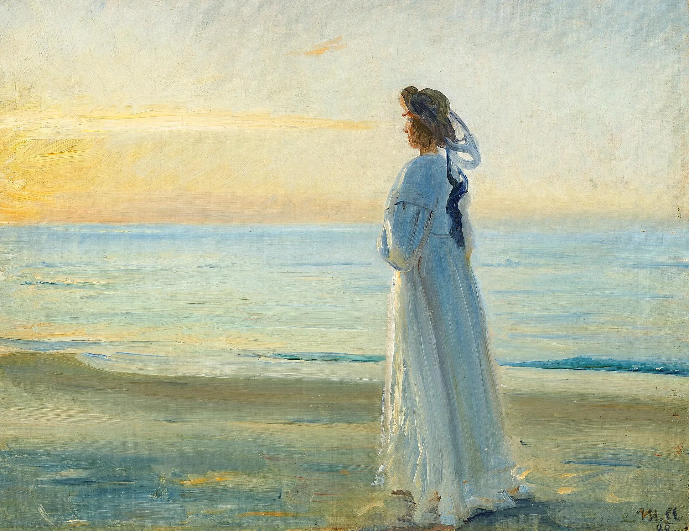 Marie Dinesen marchant à Skagen Nordstrand. - Michael Peter Ancher image 1 tableau peint à l’huile sur toile