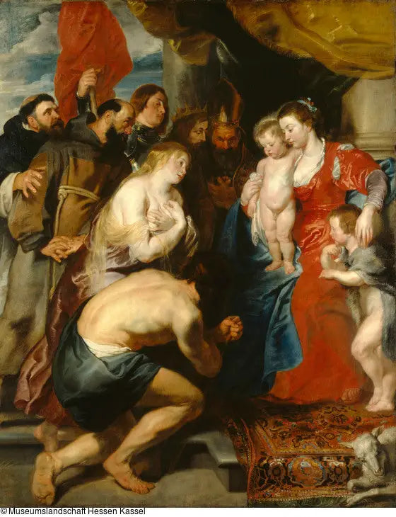 Marie og Jesus med hellige Johannes, ærverdig av angrende syndere og de hellige (ca. 1619) - Peter Paul Rubens