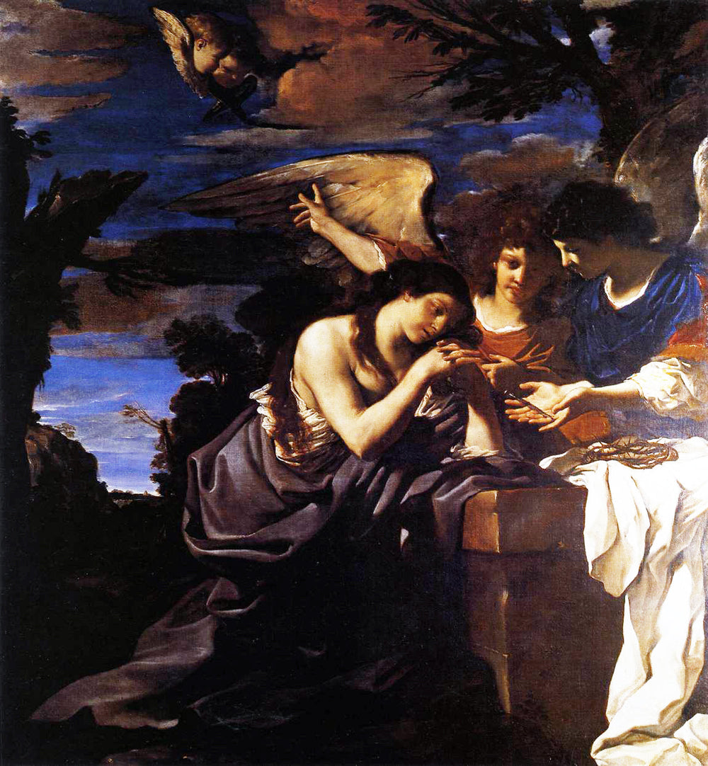 Marie Madeleine avec deux anges - Guercino image 1 copie peinte à la main à l’huile