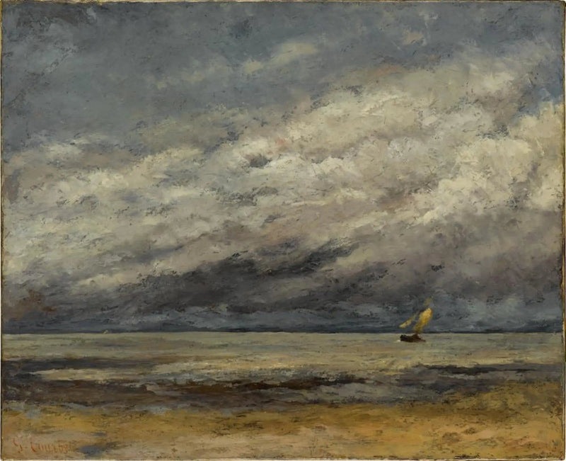 Marine med seilbåt nærmer seg stormen - Gustave Courbet
