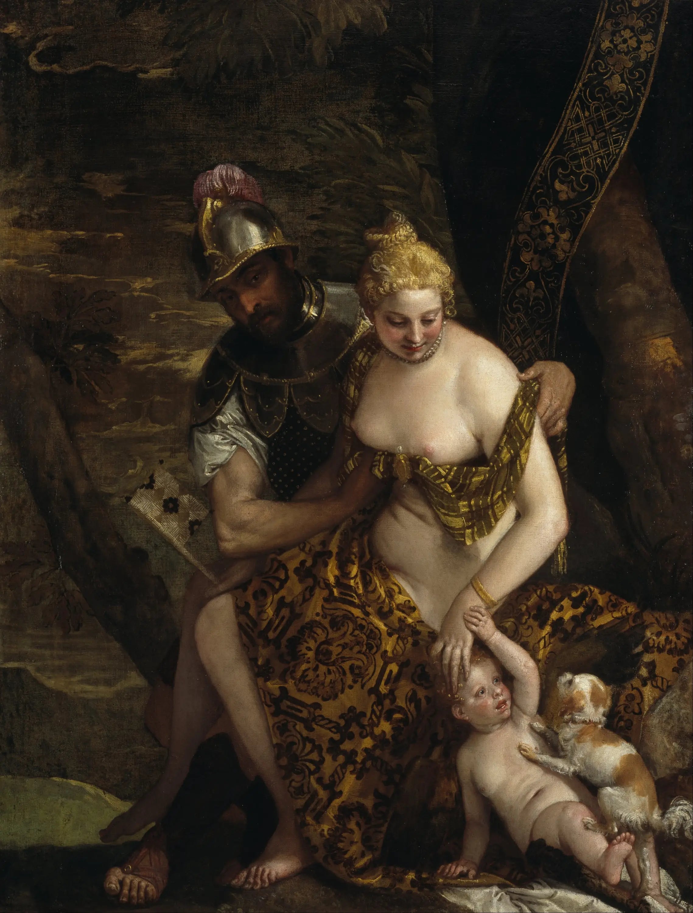 Mars déshabillant Vénus avec Cupidon et un chien - Paul Véronèse image 1 copie peinte à la main à l’huile