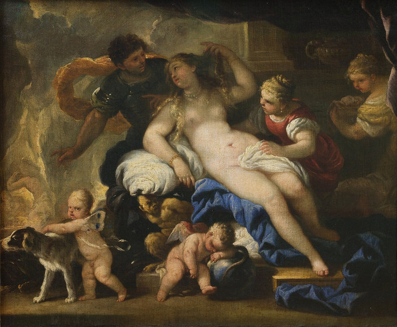 Mars og Venus i Vulcans smie - Luca Giordano