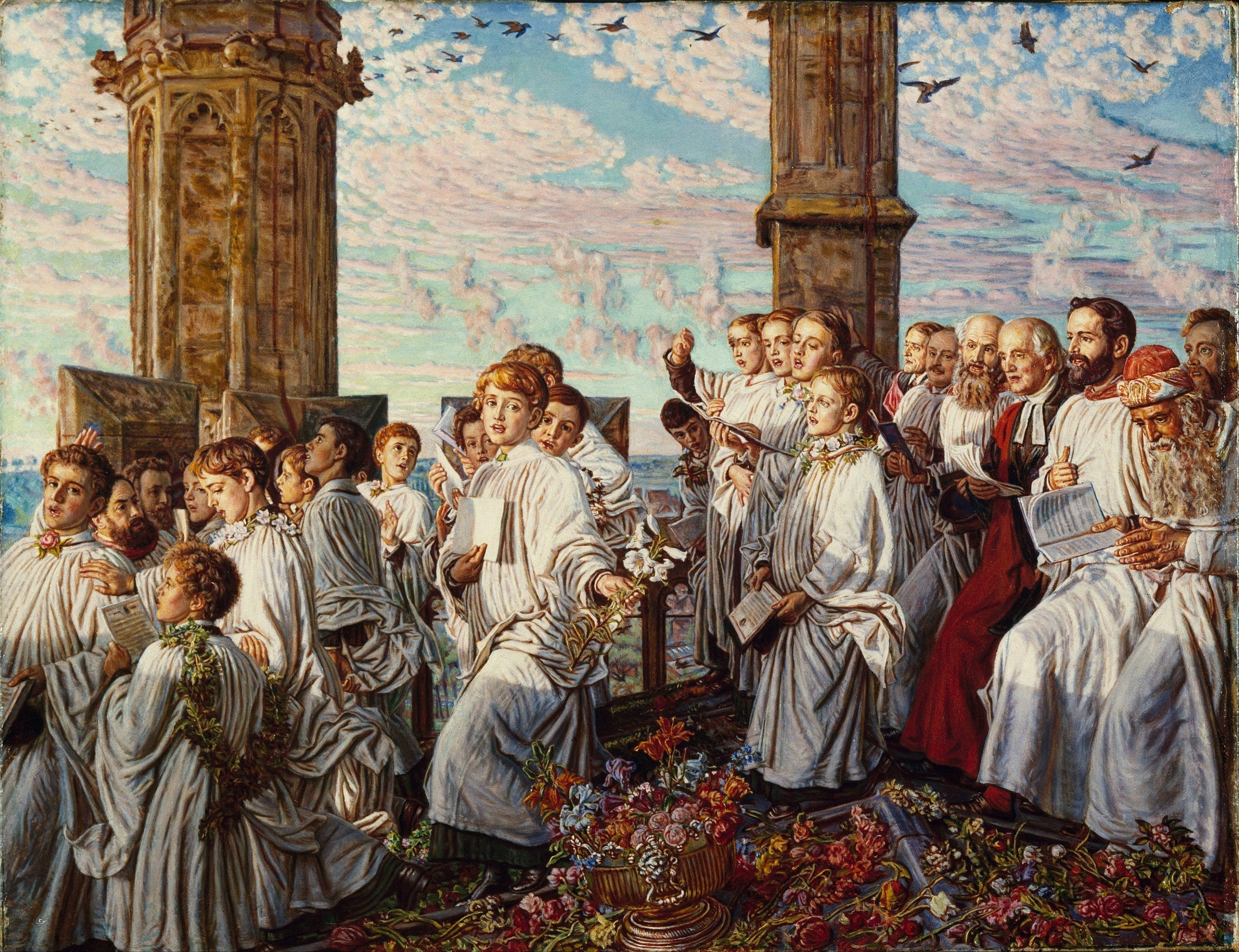Matin de mai sur la tour du Magdalen College Oxford ancienne cérémonie annuelle - William Holman Hunt - Alpha