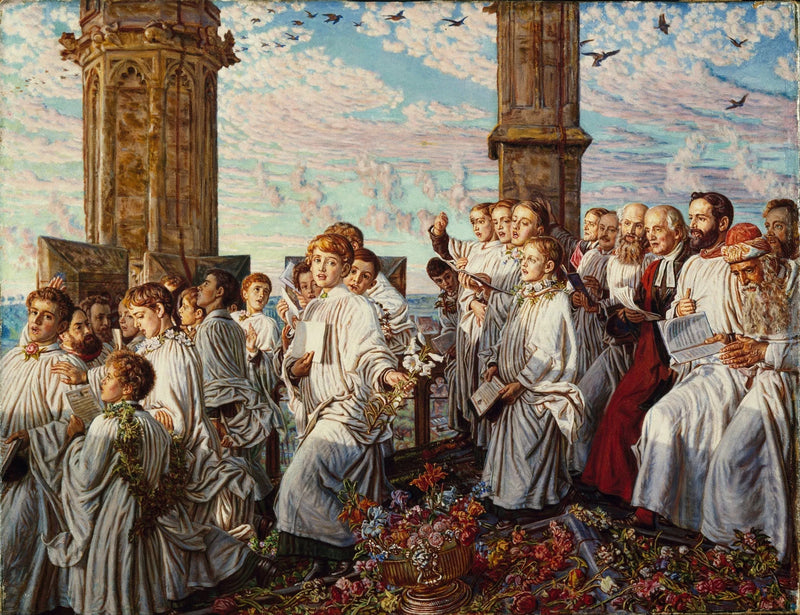 Mai morgen over Magdalen College-tårnet, Oxford, gammel årlig seremoni - William Holman Hunt