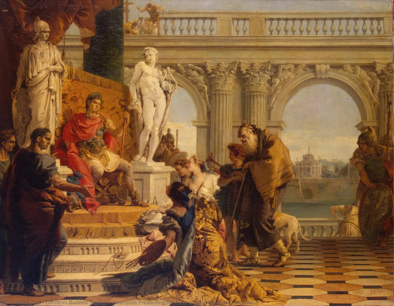 Mæcen som viser de liberale kunstene for keiser Augustus - Giovanni Battista Tiepolo