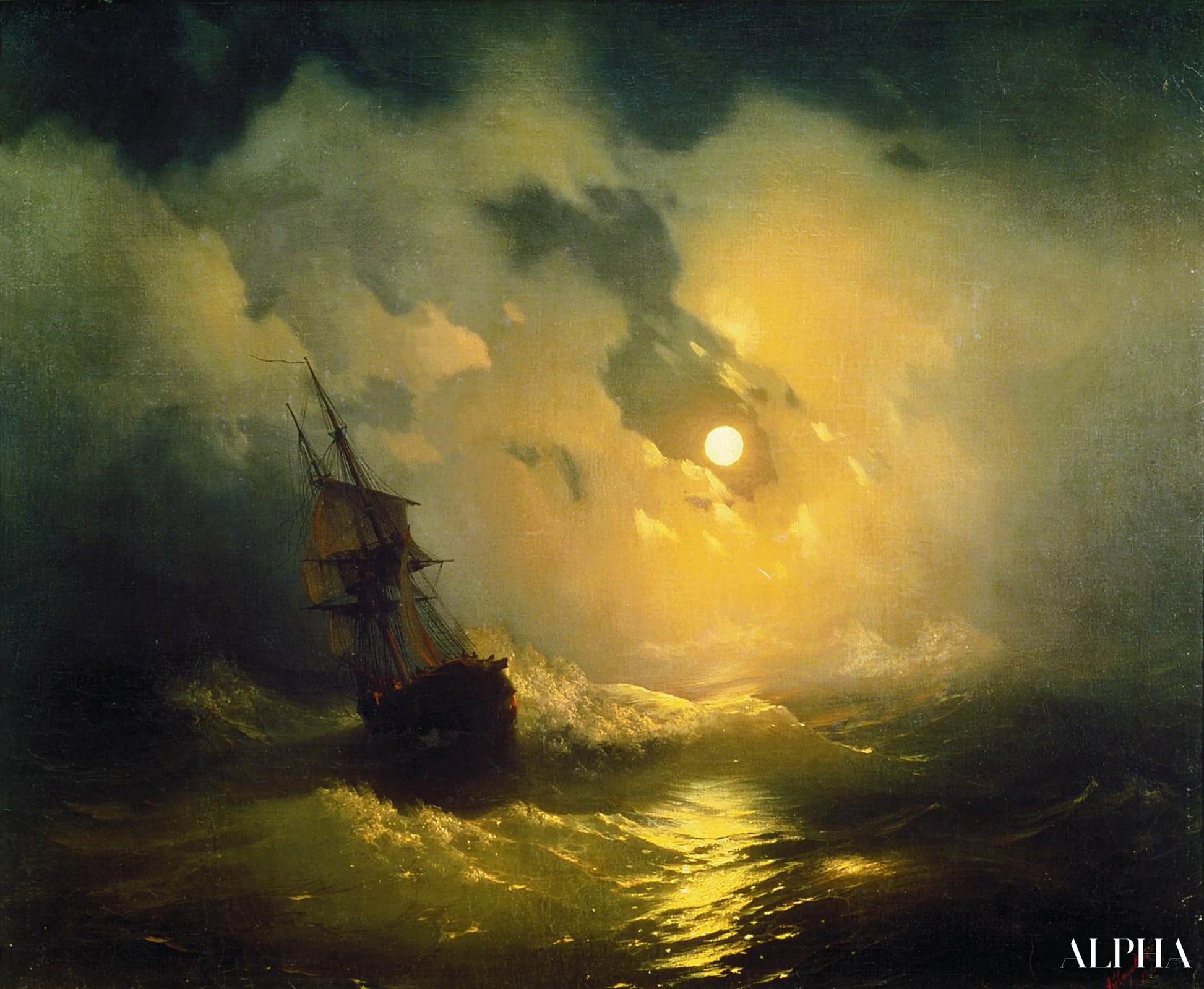 Mer urolig om natten, 1849 - Ivan Aïvazovski - Høykvalitets reproduksjoner av malerier og bilder