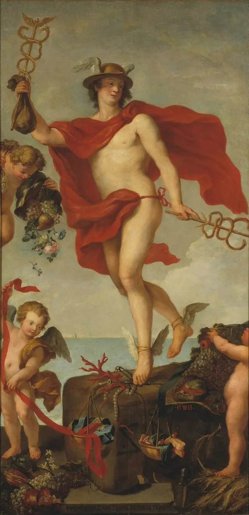 Merkur ved avreise fra Antwerpen. Fragment av et større maleri. - Peter Paul Rubens