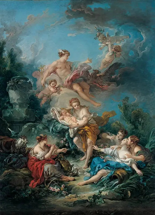 Den selvsikre mercur, barnet Bacchus med Nysas nymfer - François Boucher