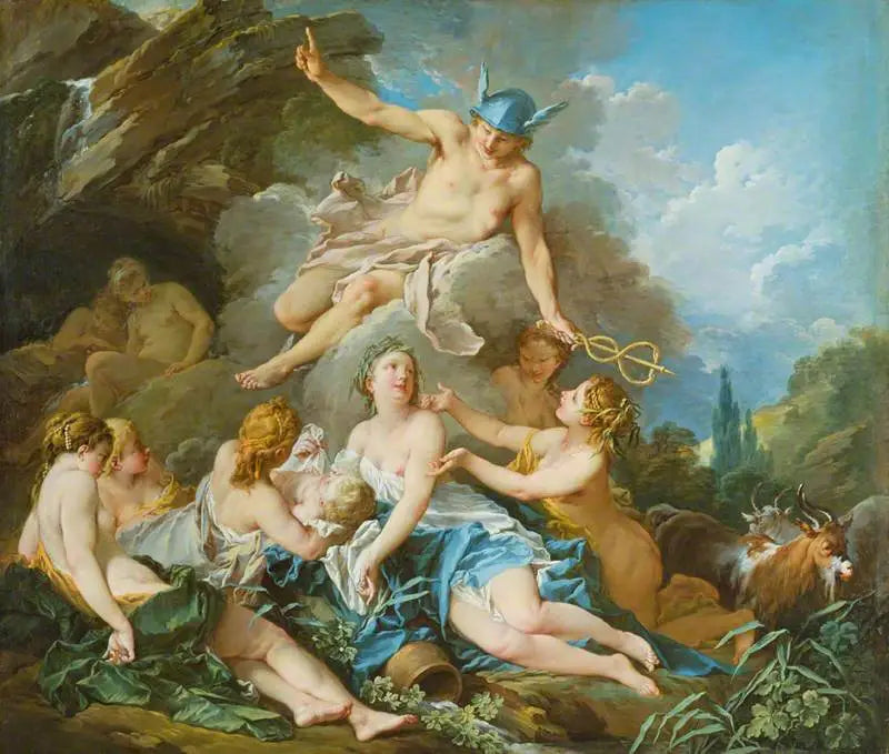 Den selvsikre mercur til barnet Bacchus med nymfene - François Boucher