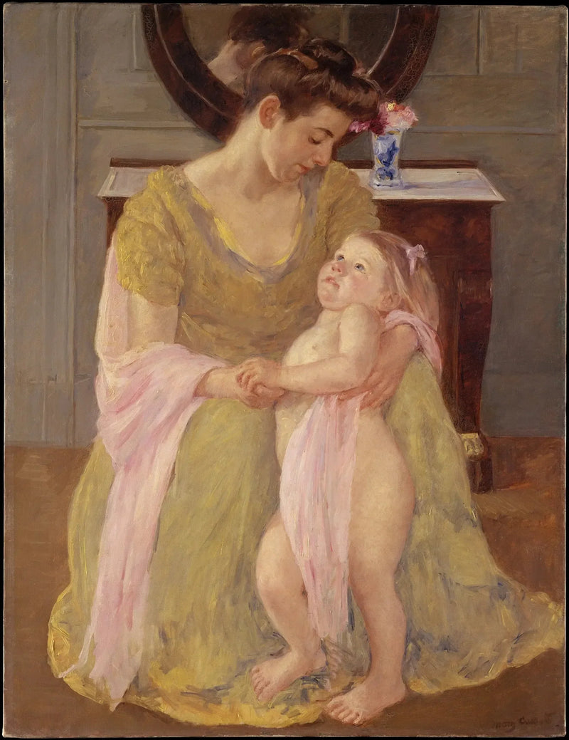 Mor og barn med et rosa skjerf - Mary Cassatt