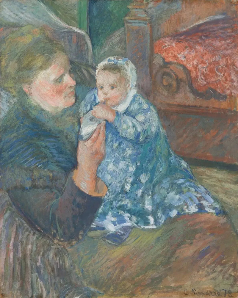 Mor og barn (Julie Pissarro og sønn Ludovic-Rodolphe kalt Rodo) - Camille Pissarro