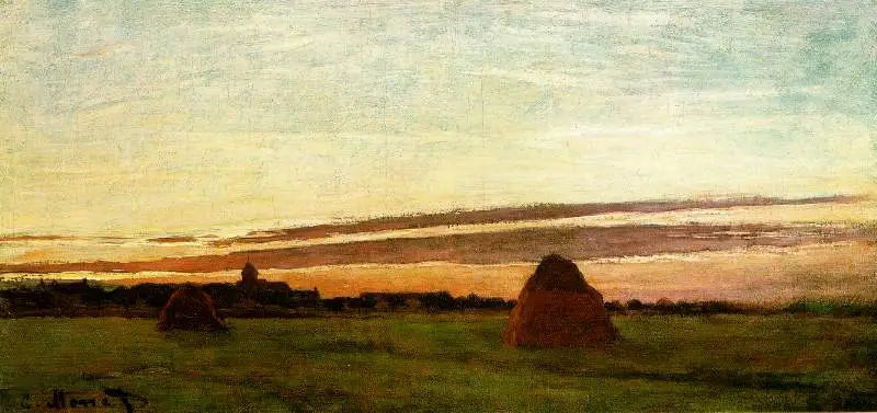 Kverner nær Chailly, soloppgang - Claude Monet