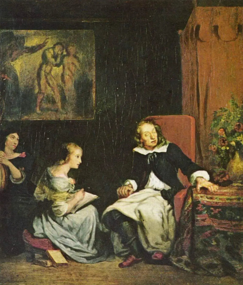 Milton dikterer til sine døtre sitt episke dikt, « Det tapte paradis » - Eugène Delacroix