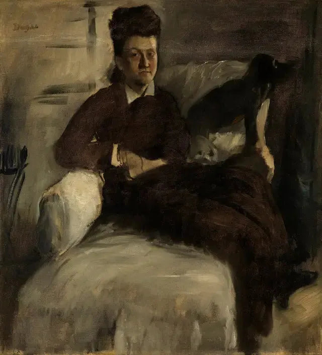 Fru Jeantaud på sin solseng med to hunder - Edgar Degas