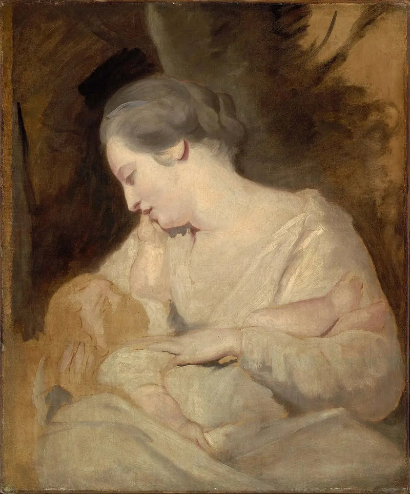 Fru Richard Hoare som holder barnet sitt - Joshua Reynolds