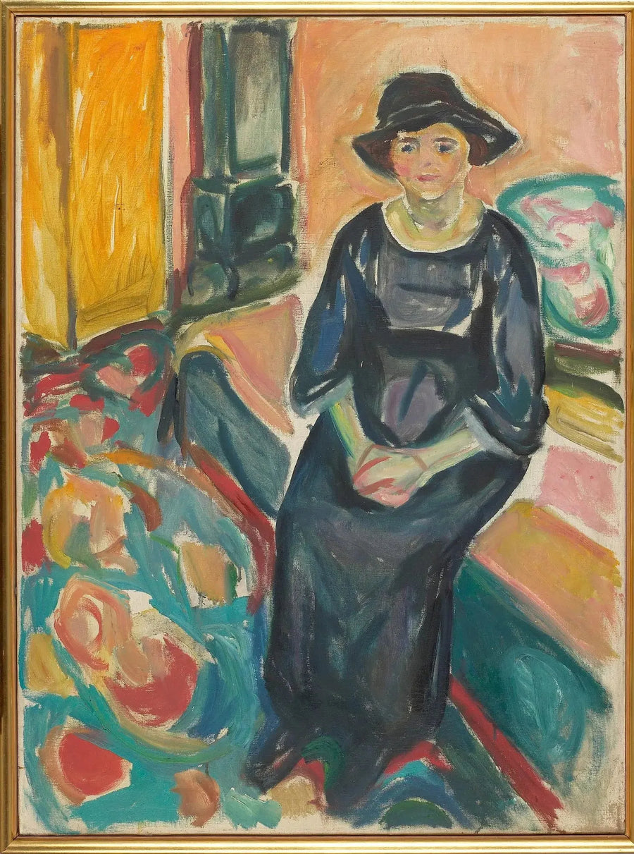 Modell med hatt, sittende på sofaen - Edvard Munch