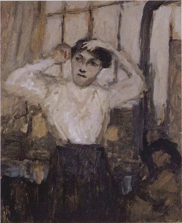 Modell som ordner håret i verkstedet - Édouard Vuillard