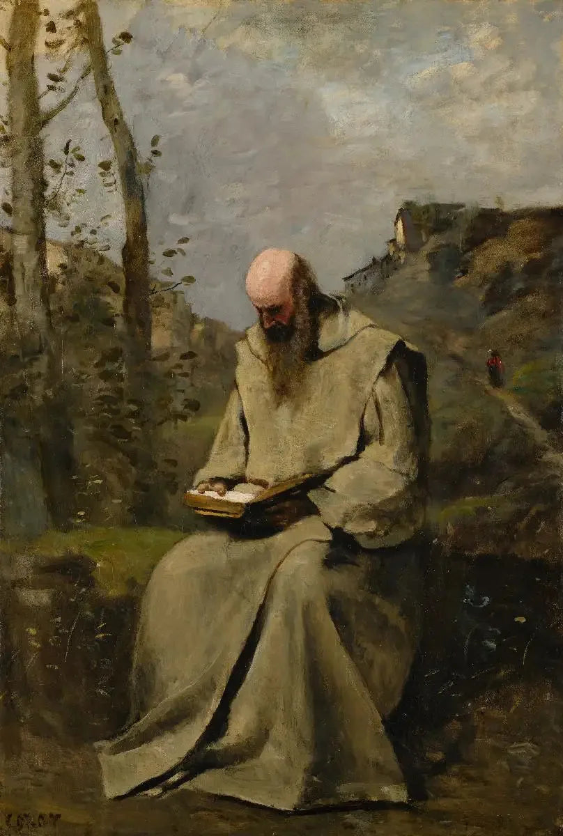 Sittende munk, lesende - Jean-Baptiste Camille Corot