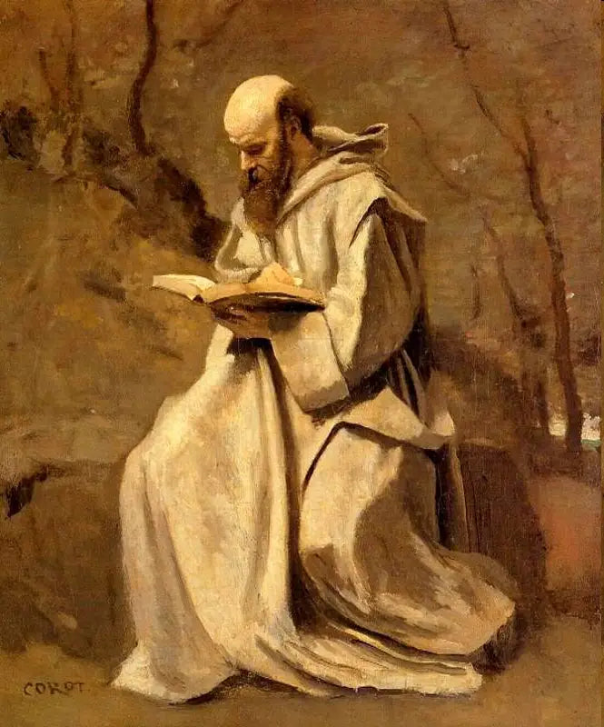 Hvit munk, sittende, lesende - Jean-Baptiste Camille Corot