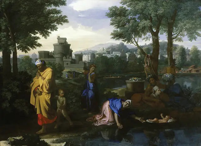 Mosé utstilt på vannet - Nicolas Poussin