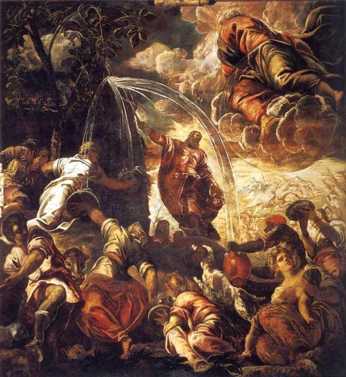 Moses som får vannet til å strømme ut av fjellet - Jacopo Tintoretto