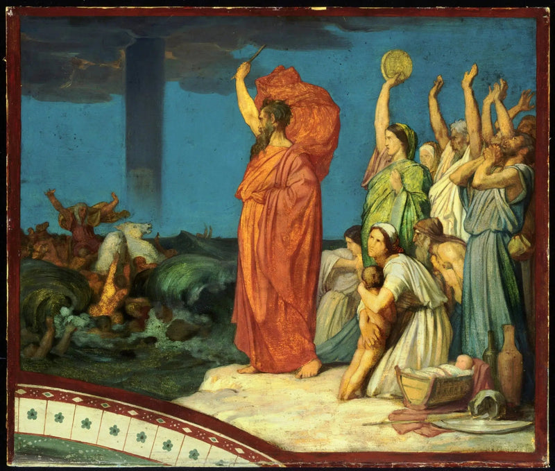 Moses befaler vannet å lukke seg over den egyptiske hæren - Hippolyte Flandrin