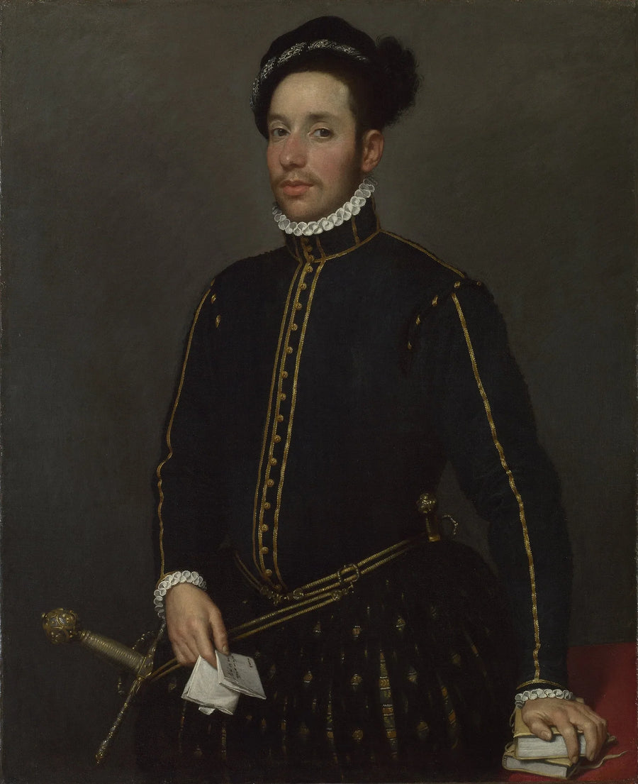 Gentleman venstrehendt med to in-kvart og et brev - Giovanni Battista Moroni