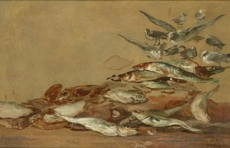 Måker og fisk - Eugène Boudin