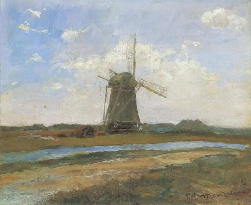 Solfylt vindmølle nær en bekk - Piet Mondrian