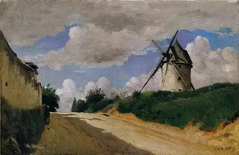 Vindmølle på den picardiske kysten - Jean-Baptiste Camille Corot