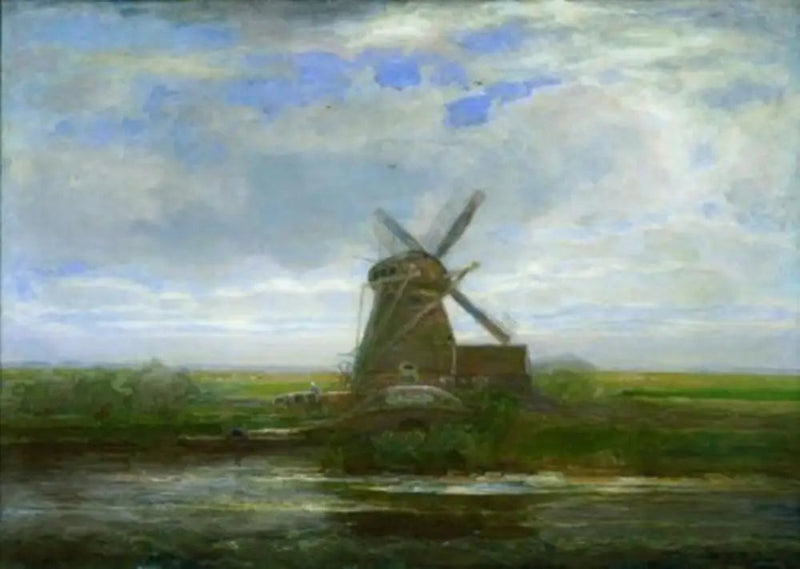 Oostzijdse mølle med panoramisk solnedgang, mølle i sentrum - Piet Mondrian