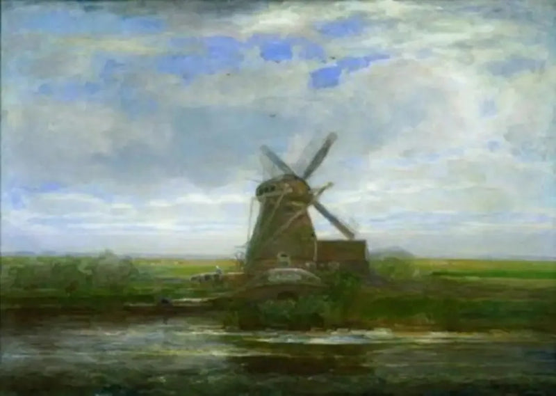 Oostzijdse mølle med panoramisk solnedgang, mølle i sentrum - Piet Mondrian