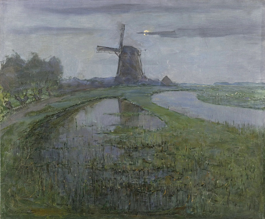 Oostzijdse mølle langs Gein-elven i måneskinn - Piet Mondrian