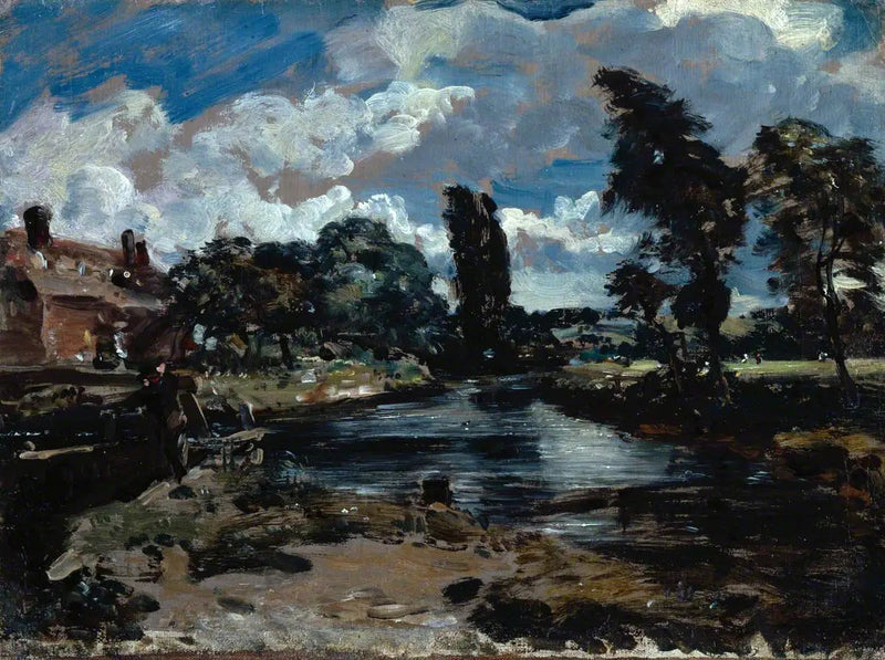 Moulin de Flatford fra en sluse på Stour - John Constable