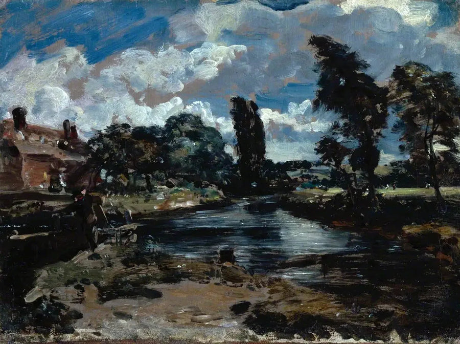 Moulin de Flatford fra en sluse på Stour - John Constable