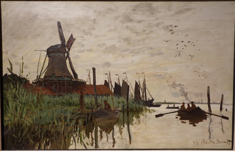 Vindmølle og båter nær Zaandam W177 - Claude Monet