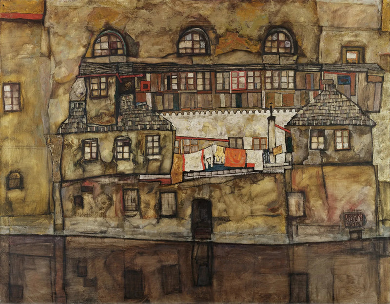 Husvegg ved elven - Egon Schiele
