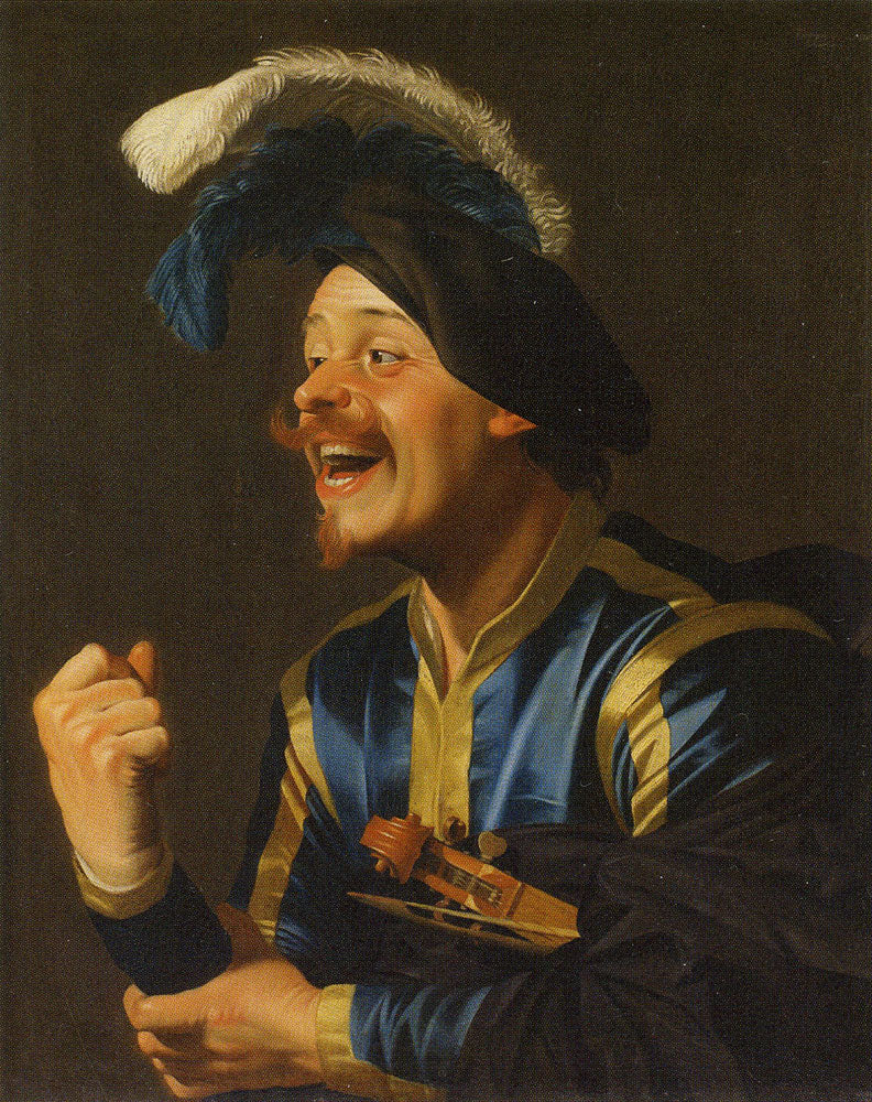 Morsom musiker med fiolin under armen - Gerrit van Honthorst