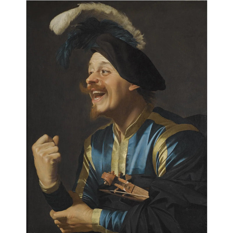 Latter musiker med fiolin under armen - Gerrit van Honthorst